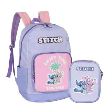 Imagem de Kit Escolar Stitch e Angel Roxo Mochila e Estojo Box Luxcel - 69268457