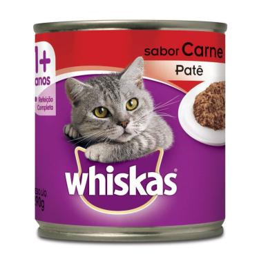 Imagem de Ração para Gatos Whiskas Adulto 1+ Anos Patê Sabor Carne Lata 290g