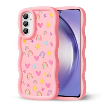 Imagem de CASBST Capa de telefone compatível com Galaxy A54 5G para mulheres e meninas, moldura ondulada encaracolada com estampa fofa, capa de telefone à prova de choque de silicone macio e estética para