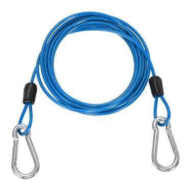 Imagem de PATIKIL Cabo de aço de segurança de 2 m (199,9 cm) com gancho de pressão, 1 peça de corda de fio flexível de laço duplo revestido de PVC, corrente de segurança para bagagem de viagem ao ar livre, azul
