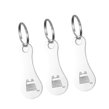 Imagem de Luwecf Chaveiro com 3 Peças para Carrinho de Compras, Chaveiro para Carrinho de Supermercado, Gancho para Chave, Chave de aço Inoxidável, Fichas para Carrinh, Prata com Padrão