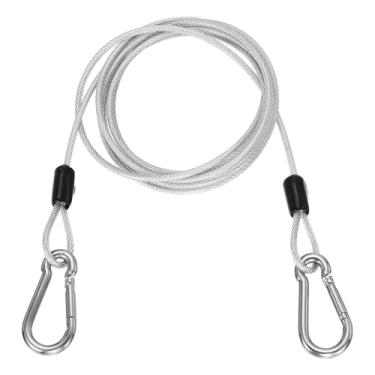 Imagem de PATIKIL Cabo de aço de segurança de 1,5 m (150,1 cm) com gancho de pressão, 1 peça de corda de fio flexível de laço duplo revestido de PVC, corrente de segurança para bagagem de viagem ao ar livre