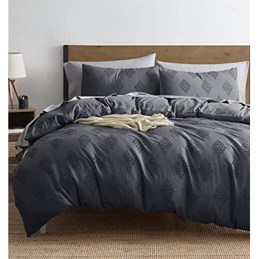 Imagem de Nestl Conjunto de capa de edredom Boho Bedding Twin Tufted com enchimento acolchoado alternativo – Cinza Paragon – Conjunto de 3 peças texturizado inclui capa de edredom com enchimento e uma fronha