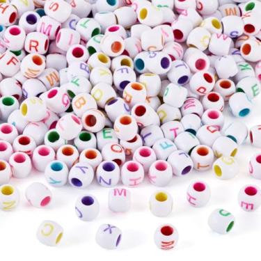 Imagem de Spritewelry 300 peças de contas de letras acrílicas brancas AEIOU contas de letra vogal grande furo europeu para artesanato DIY pulseira colar chaveiro cordão