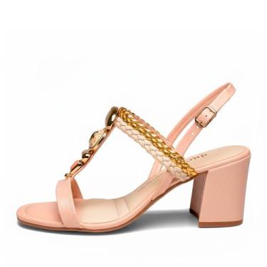 Imagem de Sandalia Dakota Tira Trançada Fina Com Pedraria, 37, Rosa, Bege