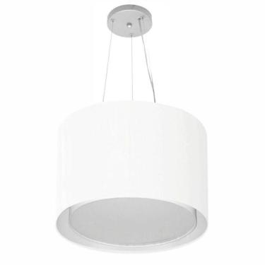 Imagem de Lustre Pendente Cilíndrico Duplo Vivare Md-4304 Cúpula Em Tecido 40x30cm - Bivolt Branco 127/220v