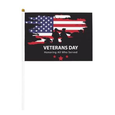Imagem de Veterans Day Honoring All Who Served Flags Mini bandeira portátil Pequenas bandeiras de mesa de seis peças 14 x 21 cm com mastro para festivais, eventos, festas