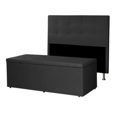 Imagem de Kit Cabeceira E Calçadeira Baú Casal Queen 1,60m Berlim Suede Preto Dal Poz Estofados