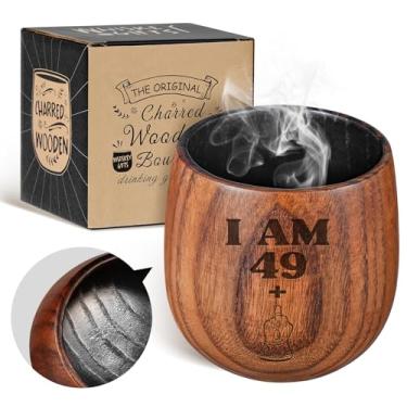 Imagem de Aganmi Copos engraçados de uísque de madeira carbonizada, copo de madeira artesanal à moda antiga, copo de bourbon, presentes de aniversário de aniversário de Natal Bourbon para homens pai marido