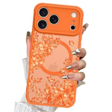 Imagem de LSL Capa para iPhone 17 Pro Max de 6,9 polegadas compatível com Magsafe Laranja Flores Florais Translúcidas Fosco À Prova de Choque Capa Magnética Fina de Silicone para Mulheres e Meninas, Gardênia