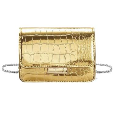 Imagem de AWNALEEO Mini bolsa tiracolo metálica para noite prateada para mulheres Y2K bolsa clutch com glitter para festas em boates, Dourado