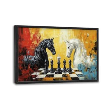 Imagem de Arte de parede de xadrez, decoração de parede de quadros de xadrez de grafite, pintura de impressão em tela de cavalo, grande jogo de inteligência, arte emoldurada para sala de estar, escritório, sala