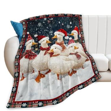 Imagem de Cobertor de pato de Natal fofo para amantes de patos, presentes engraçados para meninas, meninos, crianças, pelúcia de lã macia e aconchegante para sofá cama 127 x 101 cm