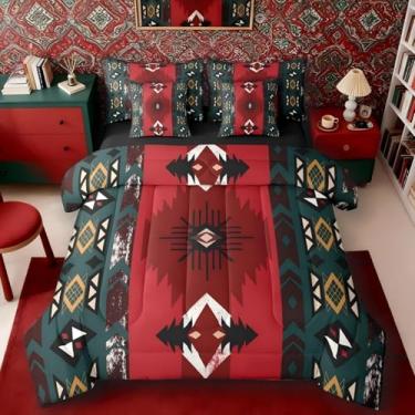 Imagem de Conjunto de edredom solteiro ocidental com lençóis, decoração boho, asteca, 7 peças, flecha tribal étnica, geometria exótica, cama em uma bolsa, triângulo do sudoeste, diamante, decoração de quarto
