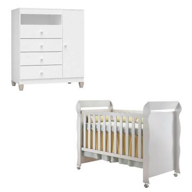 Imagem de Berço Americano Mirelle E Cômoda Infantil Ternura Baby Branco Brilho - Incorplac