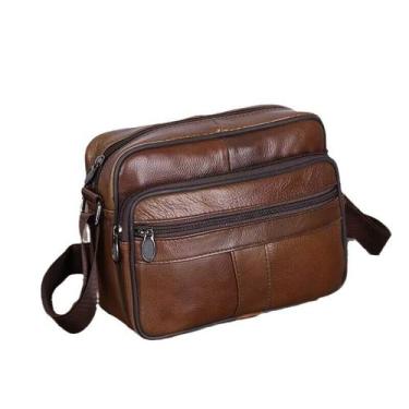Imagem de Bolsa Messenger de couro para homens marrom 21x6,5x17cm - yiweisai