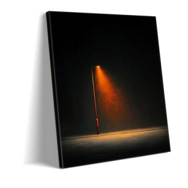 Imagem de CANLUNTE Impressão em tela de poste de lâmpada Moody - Arte de parede com luz solitária na escuridão, estética contemporânea noir para escritório doméstico moderno, decoração de quarto, arte (arte 3 x