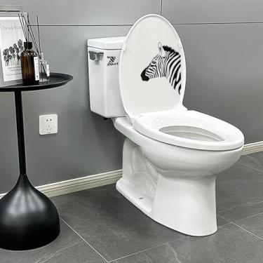 Imagem de 2 peças de adesivos de assento de vaso sanitário listrado de zebra aquarela, à prova d'água, com estampa de zebra, adesivos de parede autoadesivos de vinil removíveis para decoração de banheiro e