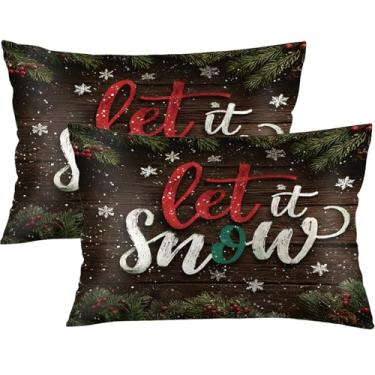 Imagem de Conjunto de 2 fronhas Let It Snow Sleep, tamanho Queen, 50 x 76 cm, estampa de flocos de neve de dois lados com zíper oculto para quarto