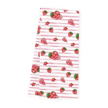 Imagem de WINGTECA Toalhas de cozinha de morango rosa toalhas de prato de verão decoração de cozinha presentes de verão para mulheres homens anfitriãs amigos waffle tecer toalha de mão de chá para decoração de