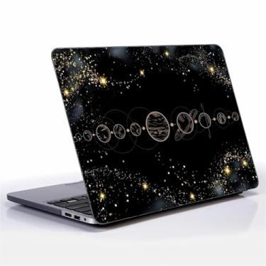 Imagem de FKBRCL4U Capa para MacBook Pro de 14 polegadas, preto alinhado planetas pretos padrão 2021/2023 versão de M1 A2442/M2 A2779 capa rígida de plástico para computador
