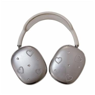 Imagem de GUAYQAT Capa brilhante para AirPods Max, linda capa de fone de ouvido transparente com estampa de strass de cristal brilhante para meninas e mulheres (coração amoroso)