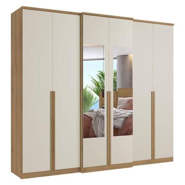 Imagem de Guarda Roupa Casal Valência 6 Portas Glass Capuccino Off White Acetinado - Thb