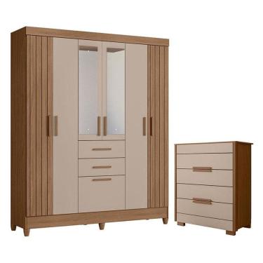 Imagem de Guarda Roupa Solteiro Malta Com Espelho E Cômoda Dhara Carvalho Fendi - Moval