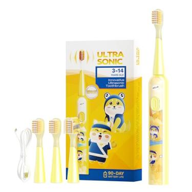 Imagem de MOMODENT Escova Elétrica Infantil Sônica, Cerdas Extra Macias, 3 Modos de Vibração, 3 Cabeças Substituíveis, IPX7 à Prova D'Água, Recarregável, para Crianças de 3 a 12 Anos (Amarelo)