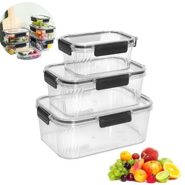 Imagem de Kit 3 Potes Herméticos Plastico Quadrado Empilháveis Incolor