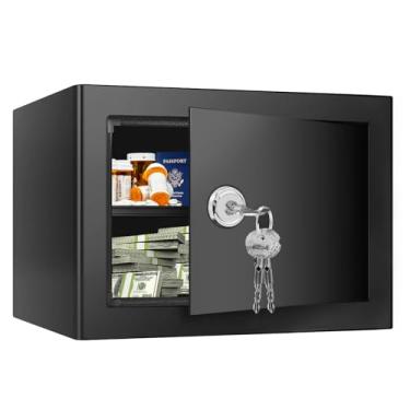 Imagem de Psisuvry SAFESafe Box com trava de chave, caixa de segurança de aço de 0,43 metros cúbicos para dinheiro, joias, documentos, caixa de segurança digital para escritório em casa, hotel e uso pessoal, 30