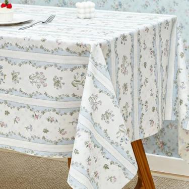 Imagem de Frienda Toalha de mesa retangular floral vintage, 139 x 199 cm, capa de mesa rústica de veludo, lavável, floral, pastoral, toalha de mesa para cozinha, jantar, piquenique, Ação de Graças, Natal