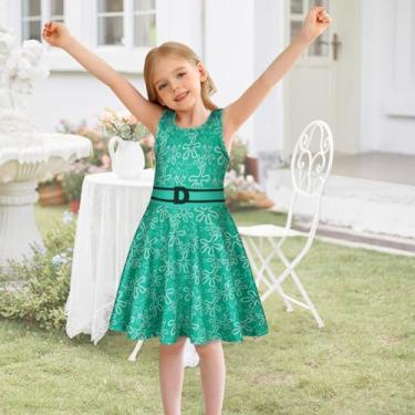 Imagem de Vestido de princesa estampado para meninas, vestidos de festa de aniversário com desenho animado de princesa, roupa de brincar, Verde, 6-7 Anos