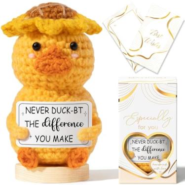 Imagem de Christmas Thank You Gifts for Women, Handmade Emotional Support Crochet Duck w/ Card, Employee Teacher Appreciation Gifts Stocking Stuffers, Christmas Birthday Gift for Women Coworkers Nurses Boss