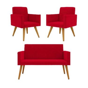Imagem de Kit Sofá Namoradeira + 2 Poltronas Sala Estar Balaqui Decor Cor:vermelho