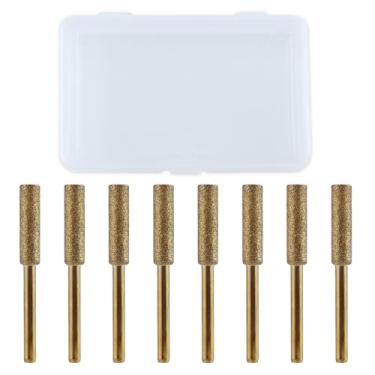 Imagem de 8 peças de afiador de motosserra diamante de alta dureza, 3/40.6 cm 4,8 mm, ferramenta de polimento de lixa de pedra de rebarbas folheada a titânio com lixa de pedra de moagem de haste de 1/20.3 cm