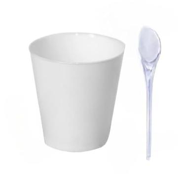Imagem de KIT 25/50/75/100 COPINHO 25 ML BRIGADEIRO ACRÍLICO + MINI COLHER (50,BRANCO SÓLIDO)