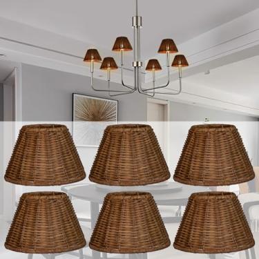 Imagem de Cortinas de lustre de vime, conjunto de 6, abajures de substituição de tecido para candeeiros de mesa, lustres, luzes pendentes, castiçais, forma de sino/império/barril, abajures pequenos