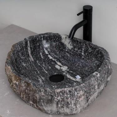 Imagem de MIDUSO Pia de embarcação de pedra irregular 100% feita à mão; pia de pedra real; pia de embarcação exclusiva; acima do balcão; pia de rocha de rio; banheiros rústicos de pias; Irre RiverStone 351