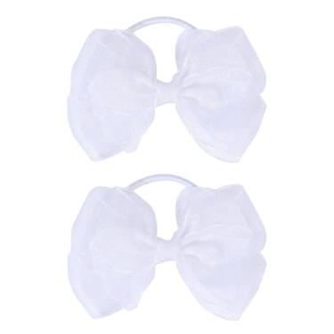 Imagem de Laços de cabelo de organza de 11 cm para meninas, 2 elásticos macios, suportes de rabo de cavalo coloridos para crianças, adolescentes e mulheres – Perfeito para uso diário ou presentes de férias