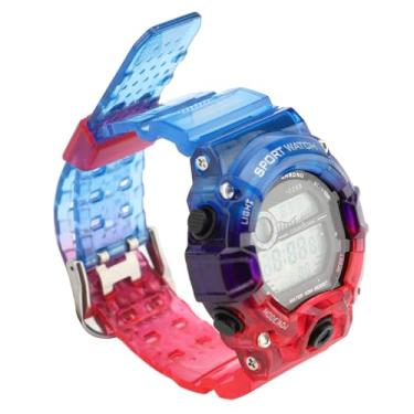 Imagem de Generic Relógio Cronógrafo Multifuncional Redondo Com Luminescência EL de Tempo Duplo, Cronômetro de Contagem Regressiva, Resistência à água de 50 M para Atividades Ao Ar Livre, Caixa de Aço Inoxidável (Azul Vermelho)