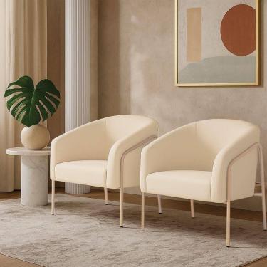 Imagem de Poltrona Sala Industrial Alta Champanhe Kit 2 Stella Veludo Bege D03 - D`rossi