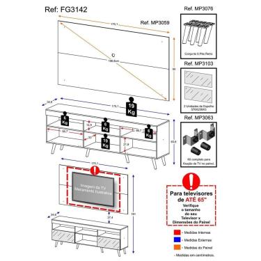 Imagem de Rack Retrô C/ Espelho E Painel Com Suporte Para Tv Até 65´´ Flórida Fg3142 Branco/natural