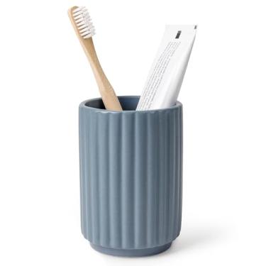 Imagem de Suporte de escova de dentes, suporte de escova de dentes para banheiro - Porta-escova de dentes de cerâmica para bancada, suporte de pincel de maquiagem com design listrado, suporte de caneta, ANTIS'S