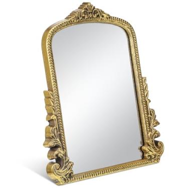 Imagem de Espelho de maquiagem vintage espelho de mesa espelho de mesa arco espelhos de mesa tradicionais antigos pendurados na parede ajustável decoração dourada para sala de estar quarto