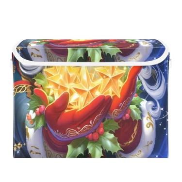 Imagem de SEHANY Cestas de armazenamento de Papai Noel de Natal com tampas, organizador de caixas de armazenamento de tecido para armário de roupas, cobertor de escritório, berçário, 42 x 32 x 30 cm