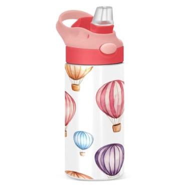 Imagem de Blueangle Garrafa de água com balões de aquarela de aço inoxidável isolados de 350 ml com tampa de canudo - Garrafa esportiva reutilizável e portátil à prova de vazamento para viagens, ao ar livre (94