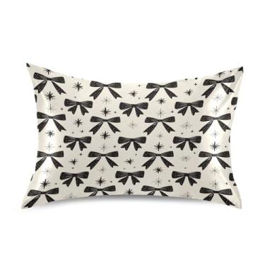 Imagem de Blueangle Fronha de cetim com gravata borboleta legal para cabelo e pele, fronha de seda, tamanho Queen (50,8 x 76,2 cm) - Capas de almofada de cetim refrescantes com fecho de envelope (652)