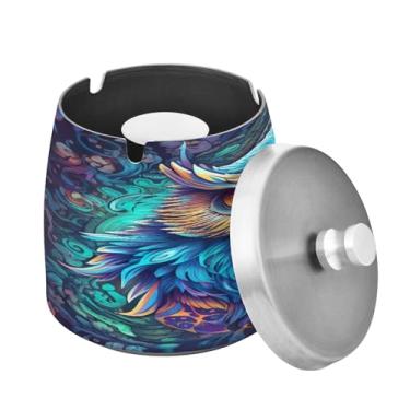 Imagem de Blueangle Cinzeiro de coruja neon com tampa para cigarros, à prova de vento/chuva, aço inoxidável, sem fumaça, inodoro, cinzeiro para uso interno ou externo (185)