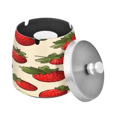 Imagem de Blueangle Cinzeiro padrão morango com tampa para cigarros, à prova de vento/chuva, aço inoxidável, sem fumaça, inodoro, cinzeiro para uso interno ou externo (93)